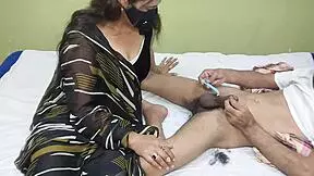 indian desi bahu massaging susar's lund and shaving for chut