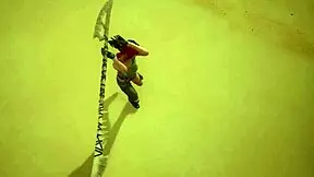 In this episode, petite ebony teen 18+ Kim undergoes spear training with rough double penetration and group action.