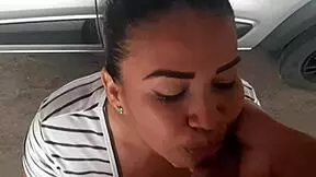 Stepmom gives me a blowjob in the parking lot