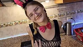 hot fuck in the kitchen! horny girl deepthroats big dick then gets it in her hot hole!