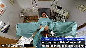 freshman yesenia sparkles arrives at doctor tampa's hospital for her mandatory hitachi orgasm session. she spreads wide on the exam table