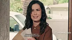 Tiny Lesbian Dons A Dick And Dicks A Dainty Delivery Girlie Cuntsway