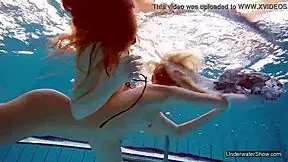 Look At These Two Hot Lesbians In The Pool, Shaved And Sexy With Natural Tits Underwater!