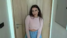 hot brunette breaks handcuffs, hides, and fucks to stay quiet