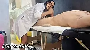 Brazilian latina flashes big cock during massage.