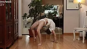 Cute Nicole Stretches Naked in Skirt