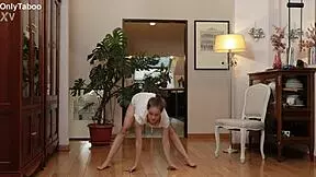 Cute Nicole Stretches Naked in Skirt