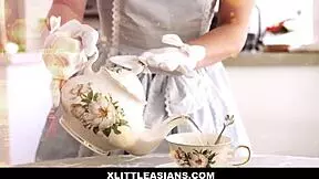 Dolled up in a cute dress asian teen 18+ kimmy kim plays tea time with david lee and gets fucked from behind with clothes on