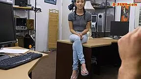 Slim teen drilled hard by pawnshop owner in POV.