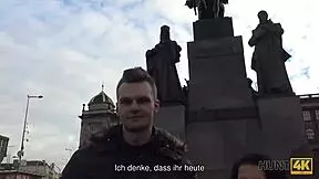 Jocelyne Z says, 'I'll let you fuck my shaved pussy for money.' The busty brunette agrees in Hunt4k