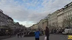 Jocelyne Z says, 'I'll let you fuck my shaved pussy for money.' The busty brunette agrees in Hunt4k