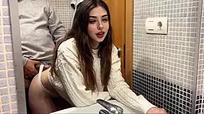 hard sex with boss in bathroom gets fully recorded, so horny