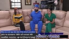 Ditria Rose undergoes her first gynecological examination with Dr. Tampa in a hospital setting, focusing on patient care and close-up details.