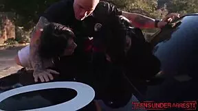 Young Tattooed Stunners Cuffed Outdoors, Riding Cocks in Uniform Group Fuck