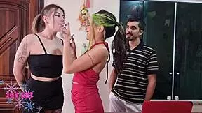 Two Little Sluts Sucking Computer Technician's Huge Dick!