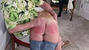 Petite amateur milf gets OTK spanked, paddled, caned, then fucked doggystyle with creampie.