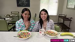 i got the best christmas gift from asian stepdaughters, old and young threesome with deepthroat