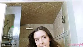 Striking Brunette Beauty Took a Shower