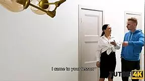 Older Woman Teaches Horny Guy Drawing Lesson in Stockings