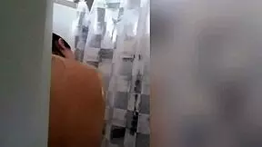cute latina showering in webcam with tattoo and tits
