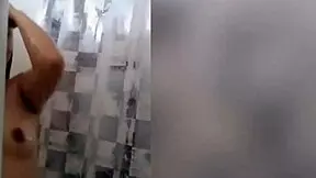 cute latina showering in webcam with tattoo and tits