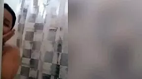 cute latina showering in webcam with tattoo and tits