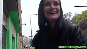 Euro slut flashes for cash in public sex reality