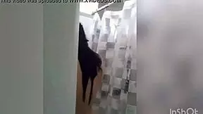 cute latina showering in webcam with tattoo and tits