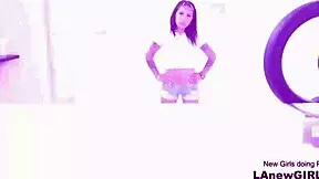 Fresh-Faced Asian Beauty Feels Intense Pleasure During Casting Fuck On Sofa. She Swallows Cum From Daddy-Like Figure.