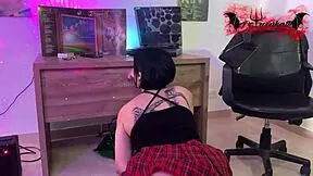 nana in cosplay deep throats monster cock before riding it, contrasting humiliation with pleasure.