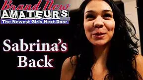 Look at this cute brunette Sabrina as she masturbates then sucks that juicy cock for a facial load