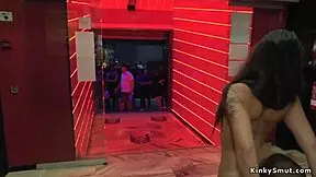 Petite spanish woman punished in outdoor bdsm group scene