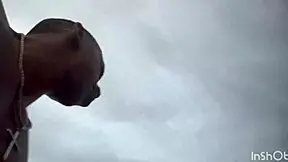 Feeling the orgasm while watching the beautiful sunrise on the beach.