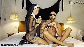 Petite Colombian Nun Squirts Hard While Making Him Cum