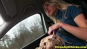 I pick up hitchhiking blonde who toys with my cock in the car