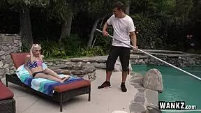 Skinny Blonde Teen Rides Huge Pole