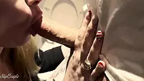Sucking His Big Cock in the Club Toilet