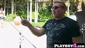 Long-legged asian teen bryiana noelle contrasts lingerie pose with naked striptease