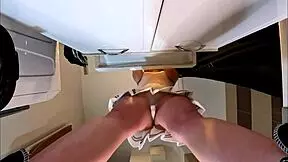 Super Hot Petite 18+ Blonde Cheerleader Flashes Shaved Pussy Under Miniskirt. She Wears See-Through Top Revealing Tits and Legs