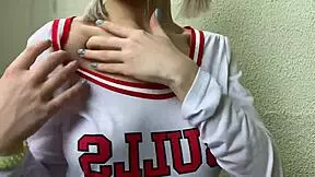 Whoa, this horny blonde teases her classmate with big tits blowjob until cum covers her perfect body 😍