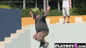 Long-legged asian teen bryiana noelle contrasts lingerie pose with naked striptease