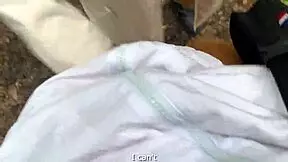 Naughty chick fucks in forest meadow and public places with shaved pussy blowjob