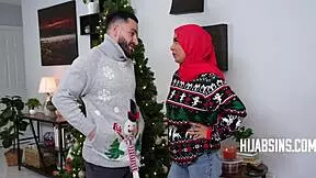 Arab Girlfriend in Hijab Enjoys Virgin Christmas Sex with Boyfriend