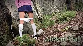 Teen masturbates handjob and cums outdoor