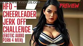 In this narrative, a cheerleader guides you through an intense jerk off contest. She builds up the excitement until you cum hard in the audio porn game.