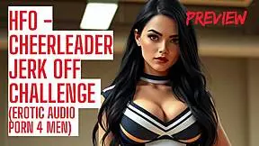 In this narrative, a cheerleader guides you through an intense jerk off contest. She builds up the excitement until you cum hard in the audio porn game.
