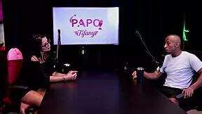 Submissive beautiful amateurs in a gangbang scene with black guys, domination, and dirty talk during an outdoor public interview casting