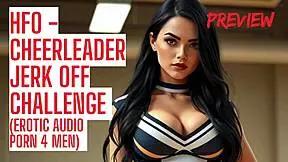 In this narrative, a cheerleader guides you through an intense jerk off contest. She builds up the excitement until you cum hard in the audio porn game.
