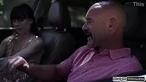 Big cock guy contrasts outdoor anal with his stepson's petite small tits girlfriend.