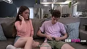 Stepsis tells her virgin step bro it better be me than a stranger on the road in taboo cowgirl pov blowjob.